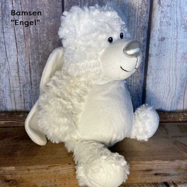 Bamsen "Engel" - Hvid plys pels